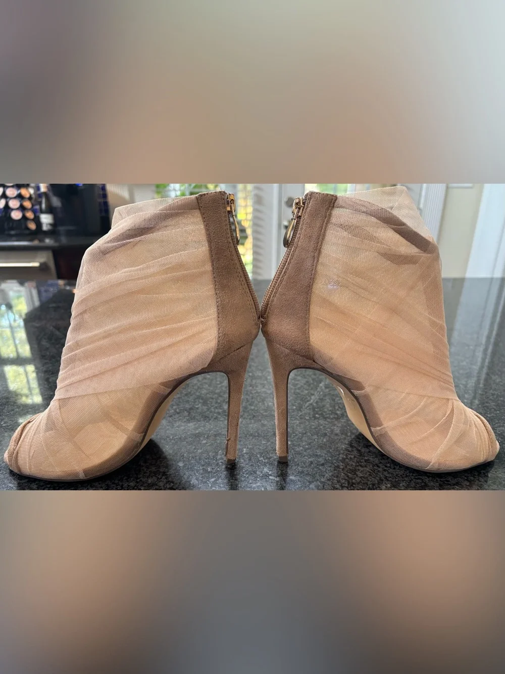 Penny Loves Kenny Nude Mesh Peep-Toe Stiletto Booties
